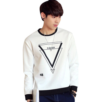 

MSEK) WY6548 sweater men fashion geometric pattern printing thin section round neck collar jacket white