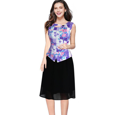 

4XL Plus size 2016 Dress Good Quality Patchwork Print Dresses Sleeveless Ball Gown Dress 75%ployester 25%spandex
