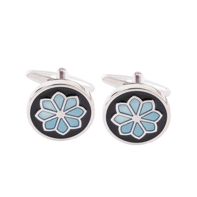 

Men's Shirt Dress Gift Party Formal Flower Round Blue Cufflinks Cuff Links