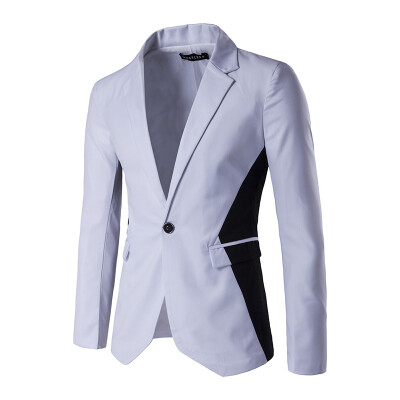 

Men Blazer Black and White Color Splicing with a Buckle Suit Jacket Coat