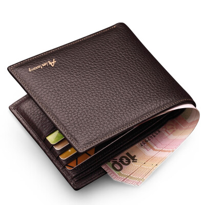 

AIM business men's leather short wallet multi-functional male wallet short paragraph Korean version of the wallet driver's license package Q201 cross-brown