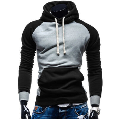 

Men Cotton Casual Hoodies Color Splicing Pullover Sweatshirt Fleece Hooded