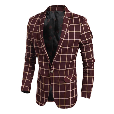 

Men Blazer Square Grid Suit Coat