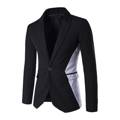 

Men Blazer Black&White Color Splicing with a Buckle Suit Jacket Coat