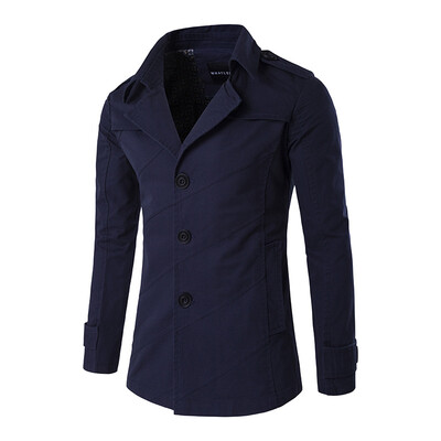 

Men Twill Single Breasted Coat Water Washing Badge Zipper Lapel Windbreaker