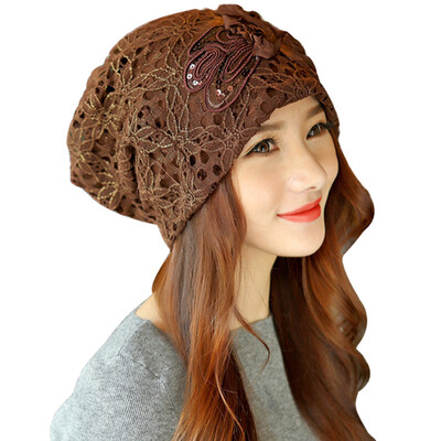 

(MSEK) WMZ160532 осенние и зимние женские трикотажные шапки полые кружева Корейский двухслойные цветы хедж-шляпа коричневый