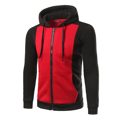 

Mens Casual Coat Casual Cotton Color Splicing Zipper Hooded
