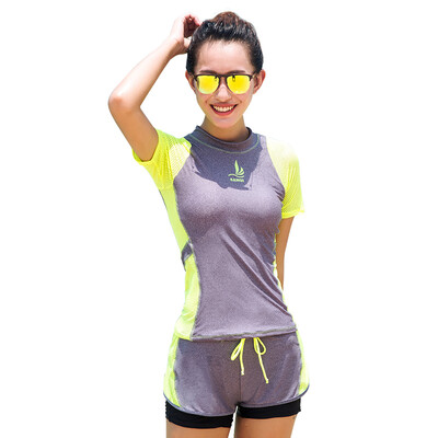 

Sanqi (SANQI) swimwear ladies split angle pants small chest gather students conservative thin hot spring sports big size swimsuit 16052 gray  code