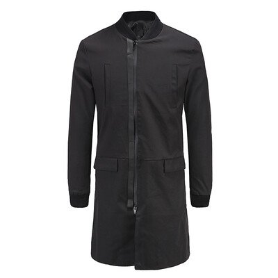 

YOMS MEN Бог ветровка мужская корейская версия сплошного цвета длинного пальто мальчики-подростков случайного зимнего пальто мужского бурелом молния черный XXXL190