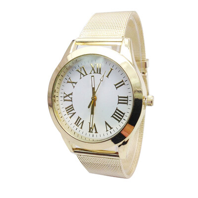 

Fashion Mens Roman Numerals Watches Quartz Gold Bracelet Strap Stainless Steel Analog Gift Wrist Watch240164