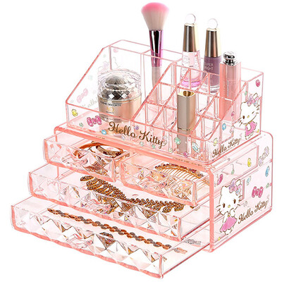 

HELLO KITTY косметический набор для хранения ювелирных изделий прозрачный розовый верхний плоский косметический склад для хранения нижний шкаф для хранения алмазов (с выдвижным ящиком 2 +2) KT1320