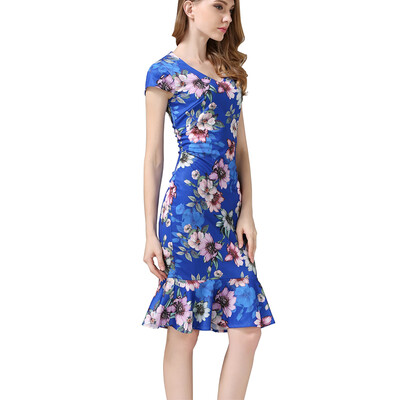 

B&N Womens Cap Sleeve Mermaid Pencil Midi Dress V-neck Floral Bodycon Dress