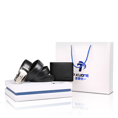 

Pigeon excellent one P kuone belt gift set first layer of leather short wallet automatic buckle leather business belt P760898 black
