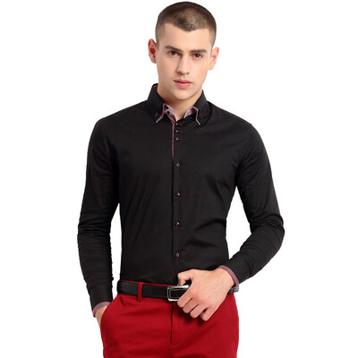 

Acacia bird xiangsiniao men 's cotton buckle collar splicing casual long - sleeved shirt R4 dark red 175 / 92A