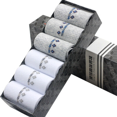 

Langsha socks cotton socks in the tube men casual business socks 6 pairs of fine gift box gray 3 white 3 are the code
