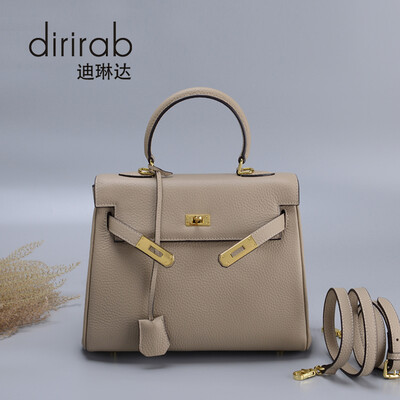 

Dirirab Genuine Leather Handbag Headband Leather Kelly Bag European&American Wind Handbag Shoulder Messenger Bag