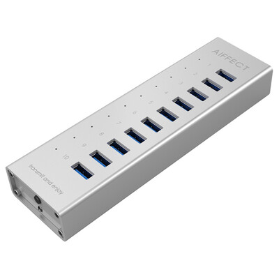 

AIFFECT XB103A1-S10C 10-port USB30 HUB hub aluminum alloy 12V2A BC12 charger silver