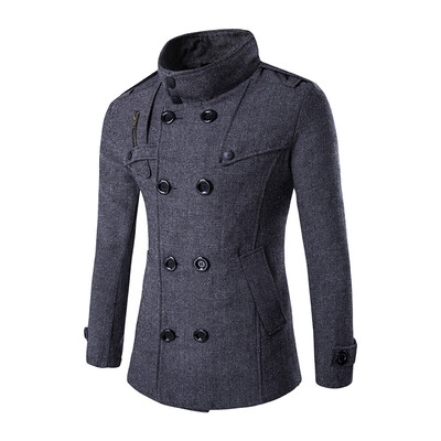 

Mens Coat Double Breasted Stand Up Collar Zipper Windbreaker