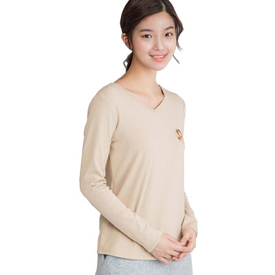 

Yan Man (INMAN) simple printing wild primer long sleeve T shirt female apricot  1864021690