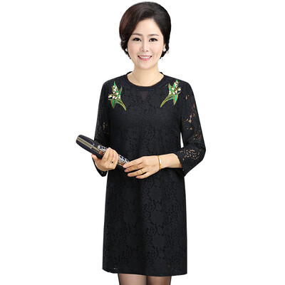 

FOMAMA 2017 spring dress in the elderly women's embroidery lace dress mother set suit spring T711T40022 navy blue