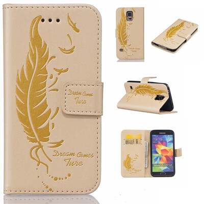 

Golden Plumes and birds Embossed PU Leather Wallet Case Classic Flip Cover with Stand Function and Credit Card Slot for SAMSUNG Ga