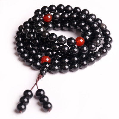 

Liang Fu Ya obsidian with red agate men four laps bracelet with certificate