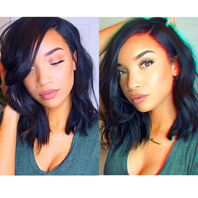 

N.L.W. Brazilian virgin human hair Full lace wigs Natural wave Bob cut Glueless wigs for black women