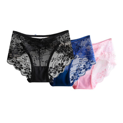 

The United States&Ya Ting 3 ladies underwear no trace of light sexy sexy hollow lace comfortable cotton crotch underwear female black dark blue light powder  code