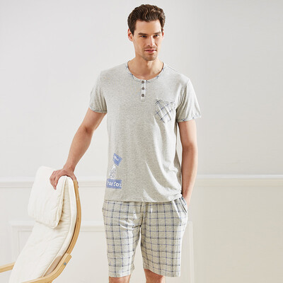 

Han Choi HACAI pajamas male short sleeve modal cartoon printing home service suit light gray gray 175100