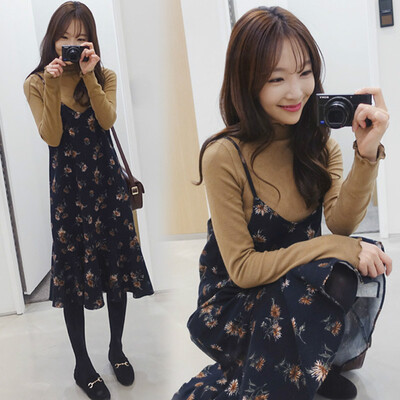 

Xian Ya Korean version of the straps floral chiffon dress in the long section of the loose was thin leaves leaves the sleeveless dress zx17283 blue XXL