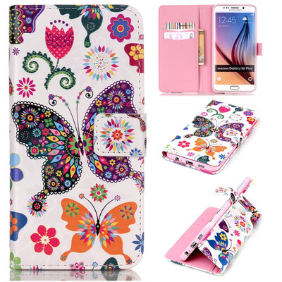

Красочные бабочки Дизайн PU кожа флип кошелек карты держатель чехол для SAMSUNG Galaxy S6 Edge Plus