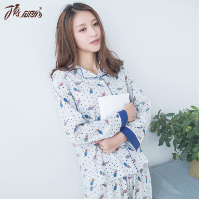 

Jingdong supermarket top melon melon pajamas women pure cotton sweet lapel long sleeve home set 2017 spring&summer new t80159 gray 170