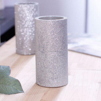 

DFL Flameless Real Wax Led Pillar Candles with Timer with Glitter Powder,Silver,for Home Party