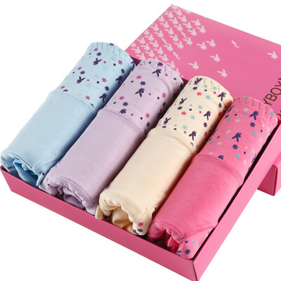 

【Jingdong Supermarket】 Playboy Ladies Underwear 95% Cotton Sexy Fashion Print Waist Pants Women's Four Dresses 155/80 (M)