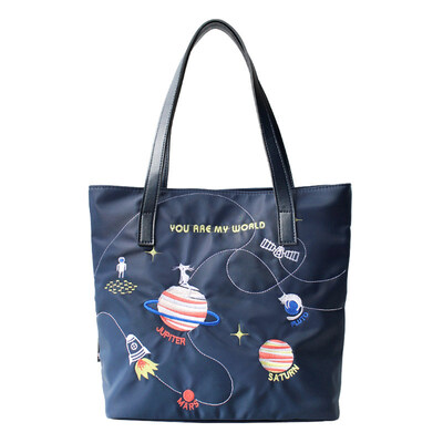 

Flower princess animal planet embroidery trend shoulder shoulder original nylon handbags 1611DA006 blue
