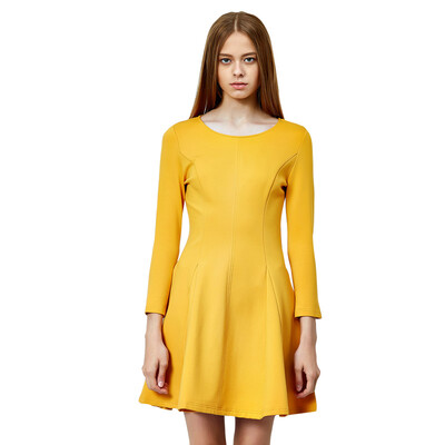 

UR Women ' waist was thin collar pile pleated skirt A word dress YU41R7AN001 soil yellow