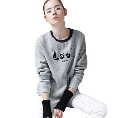 

Первый язык TOYOUTH вышитый вышитый хедж круглый свитер шеи 8710521010 светлый цветок серый L