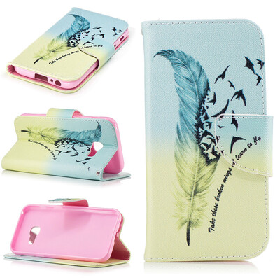 

Feathers & birds Design PU Leather Flip Cover Wallet Card Holder Case for Samsung Galaxy A3 2017