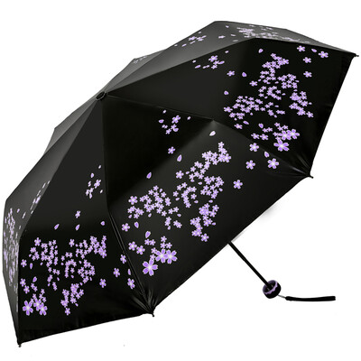 

Небесный зонт (UPF50 +) полный оттенок черный шелк яркий пластиковый вишневый дерево три раза зонт зонтик зонтик зонтик 31824E фиолетовый