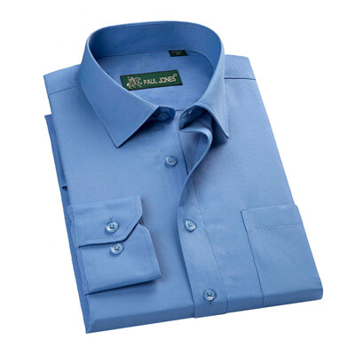 

PAUL JONES shirt men business casual men dress genuine color long-sleeved shirt machine washing free hot 5562 blue twill 39