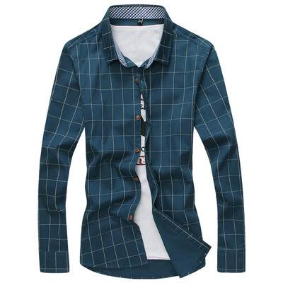 

Мужская рубашка GEEDO Slim Plaid Дикая корейская рубашка DJ252 Lake Blue M