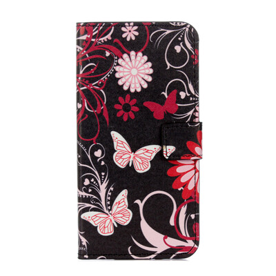 

Black-pink Butterfly Design PU Leather Flip Cover Wallet Card Holder Case for Samsung J2 Prime