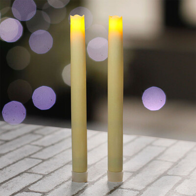 

9 Inches Melted Led Taper Candles with Timer,Battery Operated,Ivory,Pack of 2