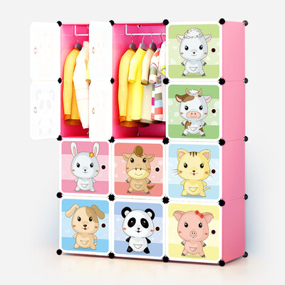 

[Jingdong Supermarket] Kou Si simple wardrobe combination of environmental cartoon simple wardrobe storage cabinet box wardrobe 12 door 8 grid 2 hanging pink