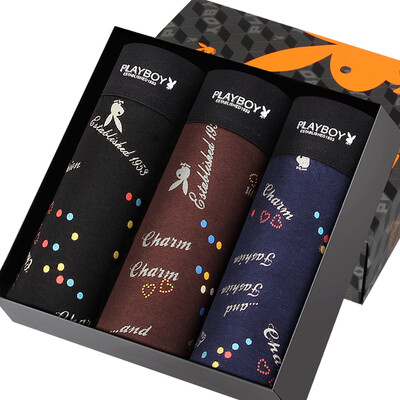 

Playboy men&39s underwear underwear men&39s flat pants breathable printing four pants 3 gift boxed black coffee deep sapphire combination installed XXXL