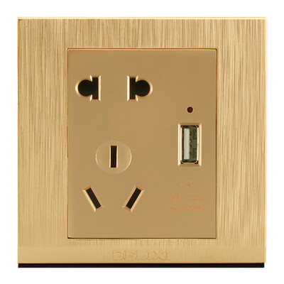 

Germany West DELIXI switch socket panel USB five-hole socket drawing gold series