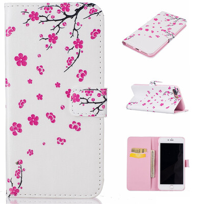 

peach blossom Design PU Leather Flip Cover Wallet Card Holder Case for IPHONE 7 Plus 55 inch