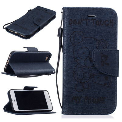 

Dark blue Bear Style Embossing Classic Flip Cover with Stand Function and Credit Card Slot for IPHONE 7
