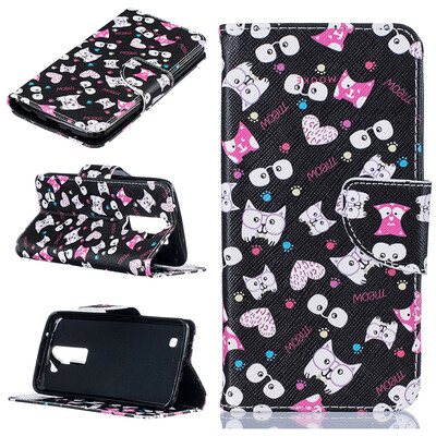

Black cat Design PU Leather Flip Cover Wallet Card Holder Case for LG K7/K8