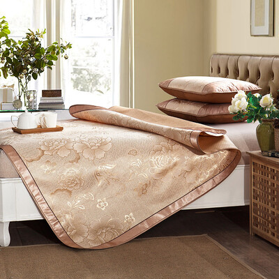 

Yingxin bedding textile double jacquard ice silk seats folding summer cool mat three-piece suit 15 meters bed Peony purple